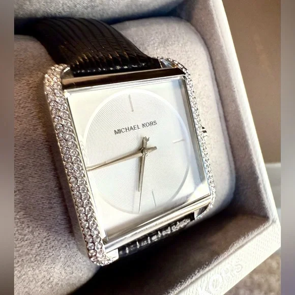 Michael Kors Black and Silver Women's Watch with Crystal Accents - Picture 1 of 8